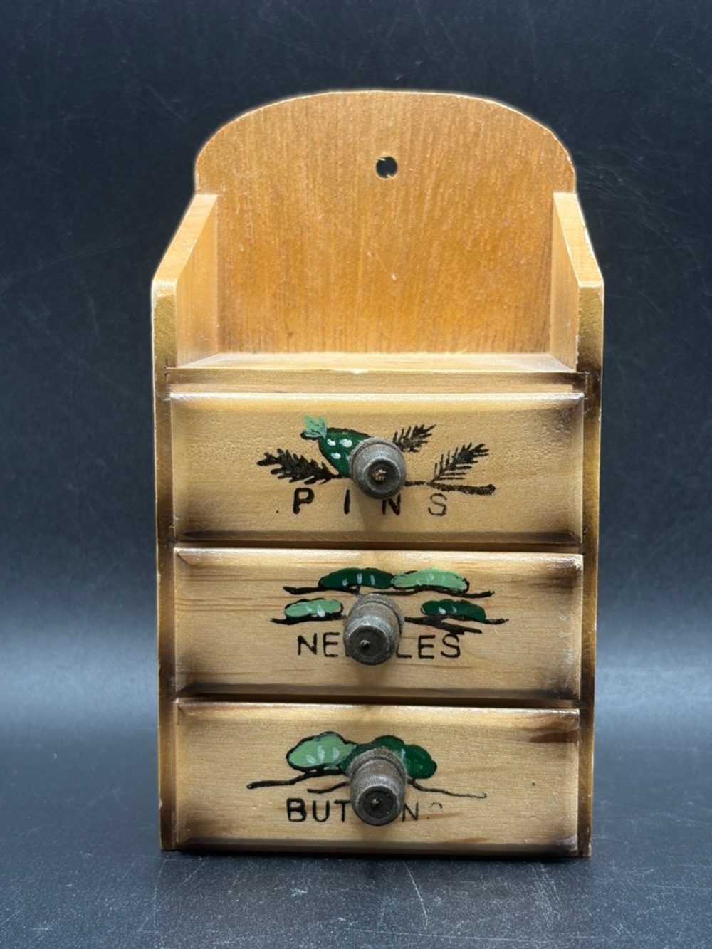 Vintage Wooden Sewing Organizer Box Cabinet Cottagecore Wall Decor Pins Needles